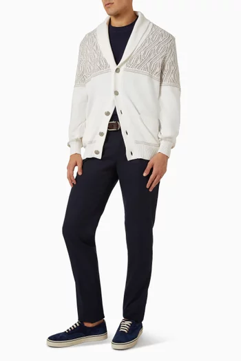 Jacquard Cable Shoulder Cardigan in Cotton