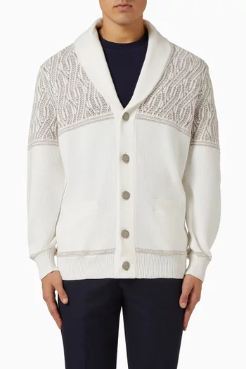 Jacquard Cable Shoulder Cardigan in Cotton