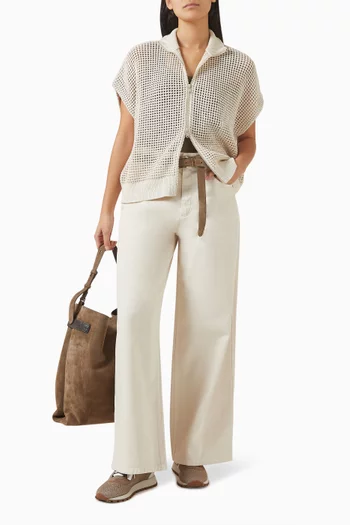 بنطال بقصة واسعة ومطرز بخرز مونيلي دينم