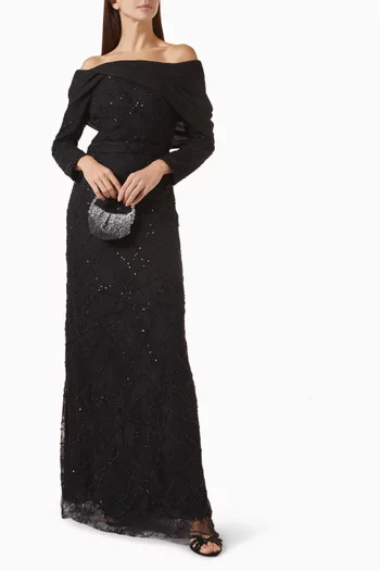 Embellished Off-shoulder Dress in Tulle