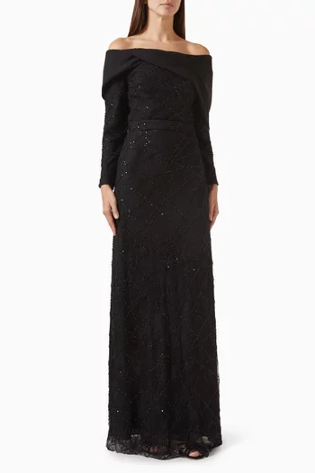 Embellished Off-shoulder Dress in Tulle