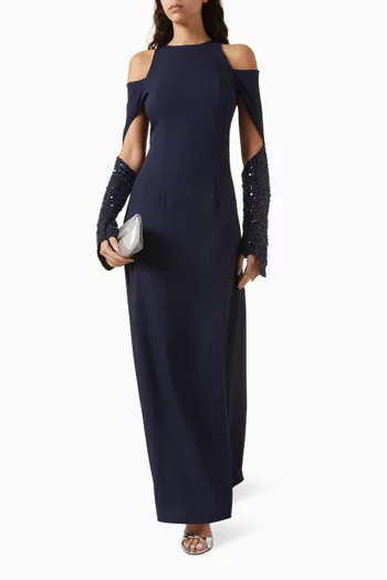 فستان بفتحات ومطرز كريب