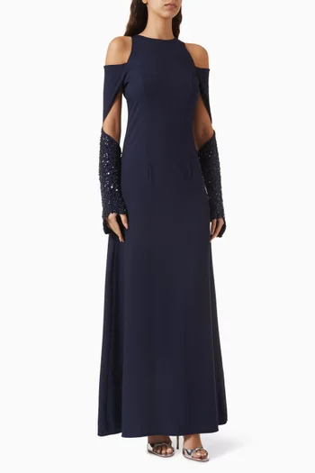 فستان بفتحات ومطرز كريب