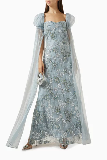 Bead-embellished Cape Gown in Tulle & Organza