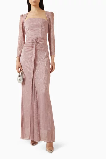 فستان بكشكش منسوج من لوركس وقماش شبكي