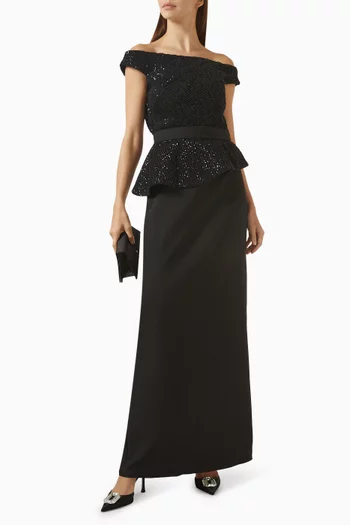 Sequin-embellished Off-shoulder Dress in Crepe