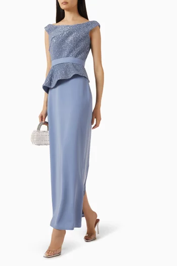 Sequin-embellished Off-shoulder Dress in Crepe