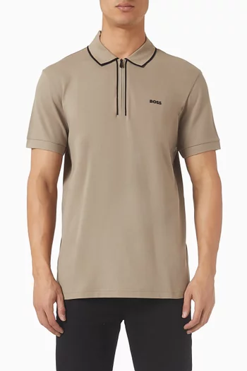 تي شيرت بولو بخطوط بلون مغاير قطن مطاطي