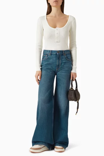 Scoop-neck Henley Shirt in Cotton Jersey