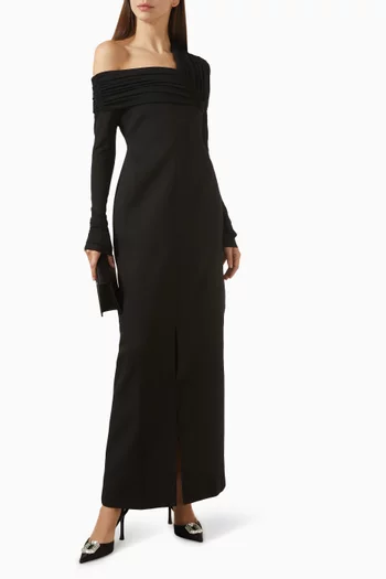 Asymmetric Maxi Dress in Twill & Crepe Knit