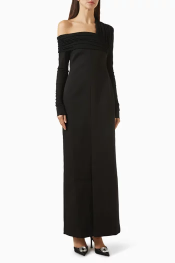 Asymmetric Maxi Dress in Twill & Crepe Knit
