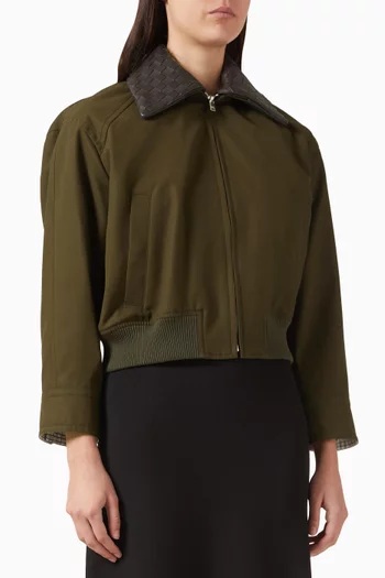 جاكيت بياقة مجدولة قطن تويل