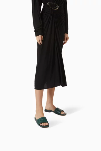 حذاء باروكو مفتوح من الخلف بكعب مسطح جلد مجدول