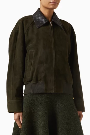 جاكيت بقصة واسعة جلد وشمواه