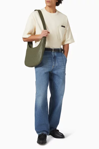 حقيبة مسنجر متوسطة جلد مجدول