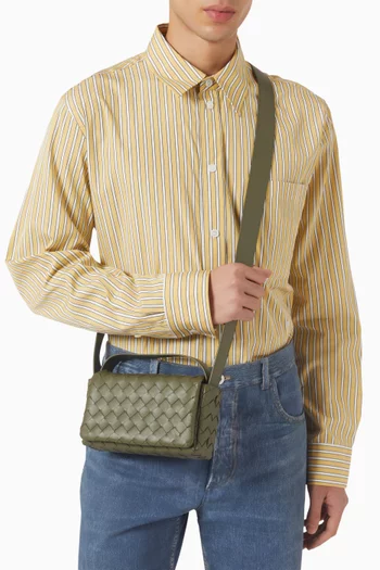 حقيبة ميني بغطاء قلاب جلد مجدول