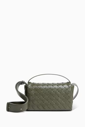 حقيبة ميني بغطاء قلاب جلد مجدول