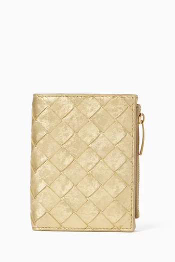 محفظة صغيرة ثنائية الطي جلد مجدول بملمس ستان