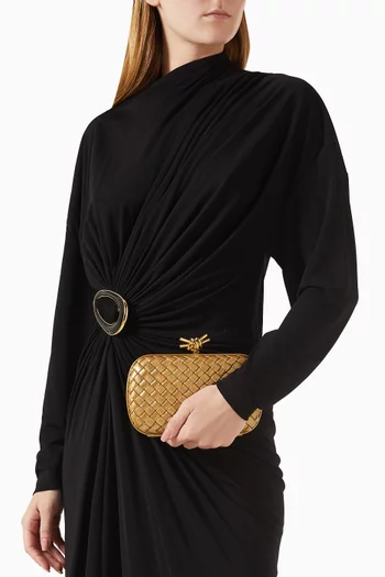 كلاتش مينودييه بعقدة جلد بيكولو لامع مجدول