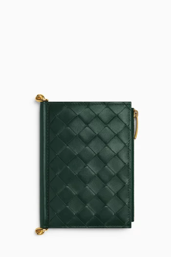 محفظة سولستيس متوسطة ثنائية الطي جلد عجل مجدول