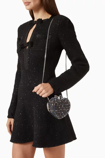 Crystal-embellished Heart Clutch Bag in Satin