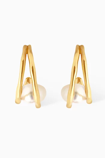 Molten Illusion Pearl Hoop Earrings in 18kt Gold-plated Sterling Silver