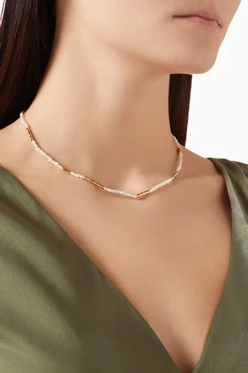Pearl & Molten Necklace in 18kt Gold-plated Sterling Silver