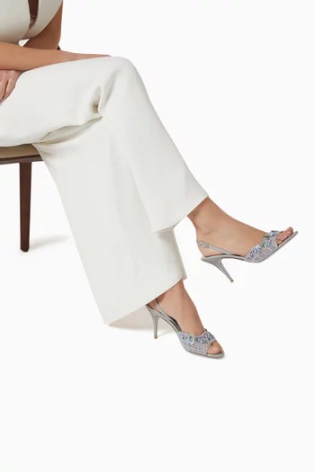 حذاء كلاسيك فلورا بسير خلفي وكعب 80 مم قماش شبكي مطرز وجلد