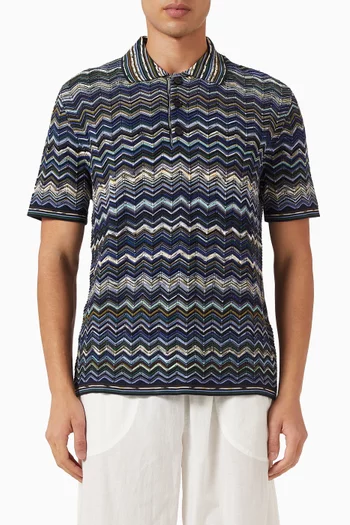 Chevron Pattern Knit Polo Shirt in Cotton