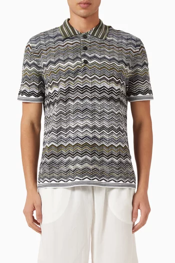 Chevron Pattern Knit Polo Shirt in Cotton