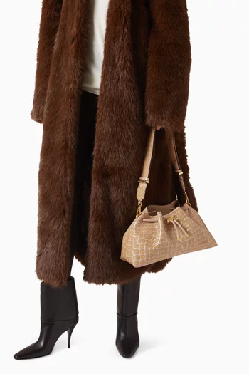 حقيبة كتف إم برباط تضييق جلد بنقشة جلد التمساح