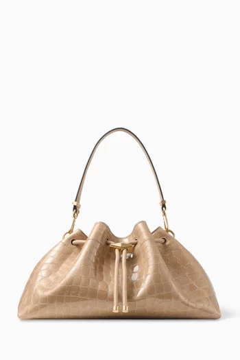 حقيبة كتف إم برباط تضييق جلد بنقشة جلد التمساح