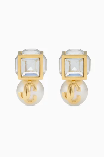 JC Pearl Cube Stud Earrings in Metal