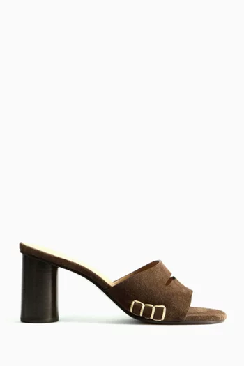Loafer Heeled Mule Sandals in Suede