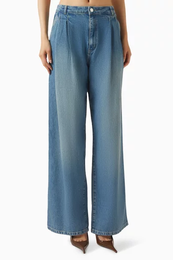 Pleated Wide-leg Pants in Denim