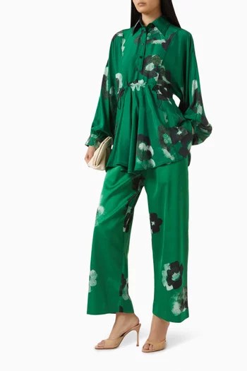 بنطال داليا بقصة ساق واسعة ونقشة