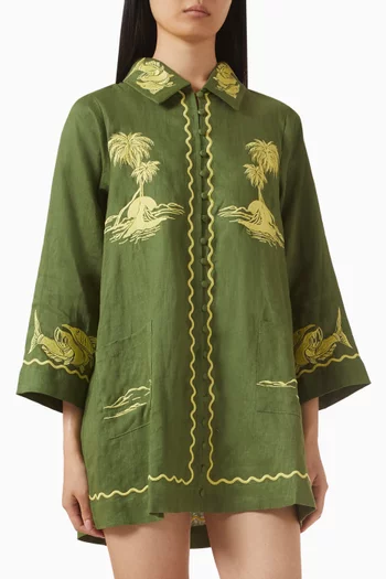 Embroidered Shirtdress in Linen
