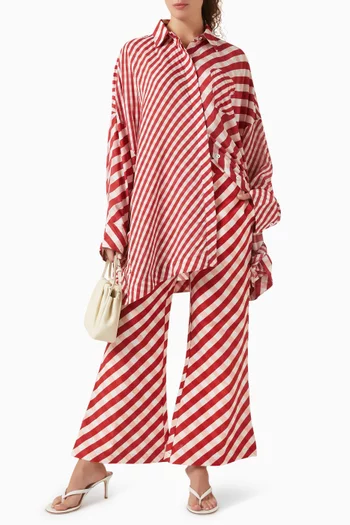 Gingham Flared Crop Pants in Cotton Blend