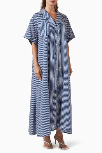 Striped Midi Shirtdress in Rayon Blend