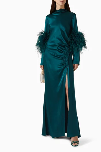 Feather Tab Gown in Satin