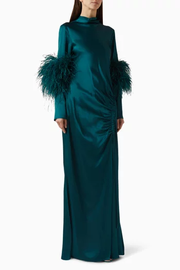 Feather Tab Gown in Satin