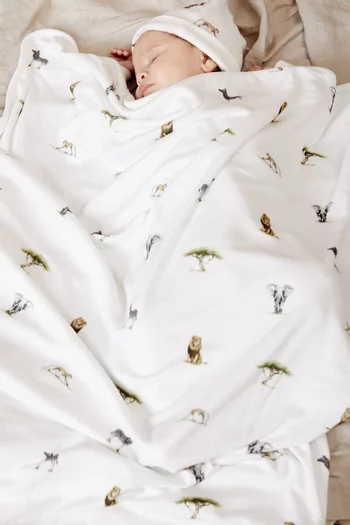 طقم هدايا للأطفال حديثي الولادة بنقشة سفاري قطن وبامبو