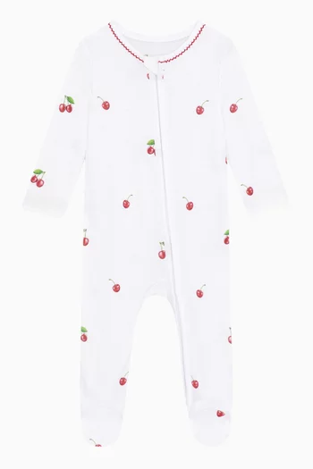 Cherry Picot-trim Sleepsuit in Bamboo & Cotton