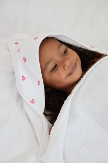 منشفة بغطاء رأس بحجم كبير بنقشة قلب قطن وبامبو