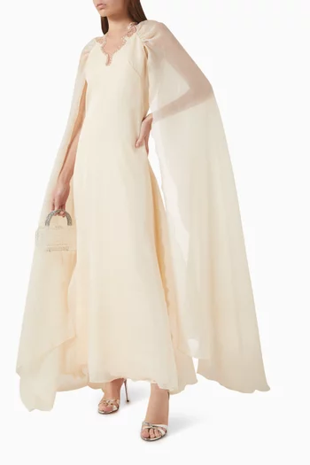 فستان سهرة مطرز بكاب