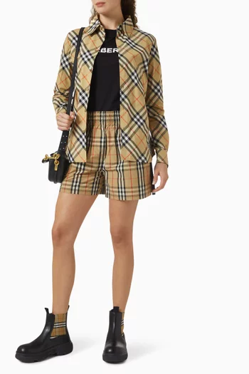 شورت أودري بنقشة مربعات مزيج قطن