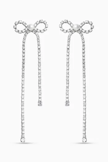 Bow Crystal Droplet Earrings in Silver-plated Brass