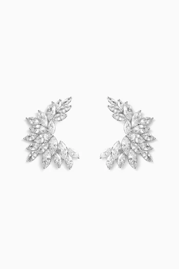 Crystal Cuff Earrings in Silver-plated Brass