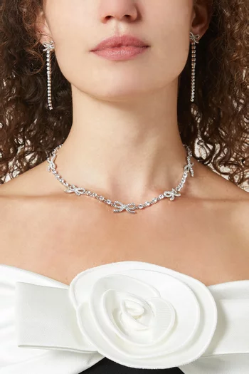 Bow Crystal Necklace in Silver-plated Brass