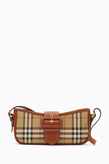 Sling Shoulder Bag in Check-printed Canvas